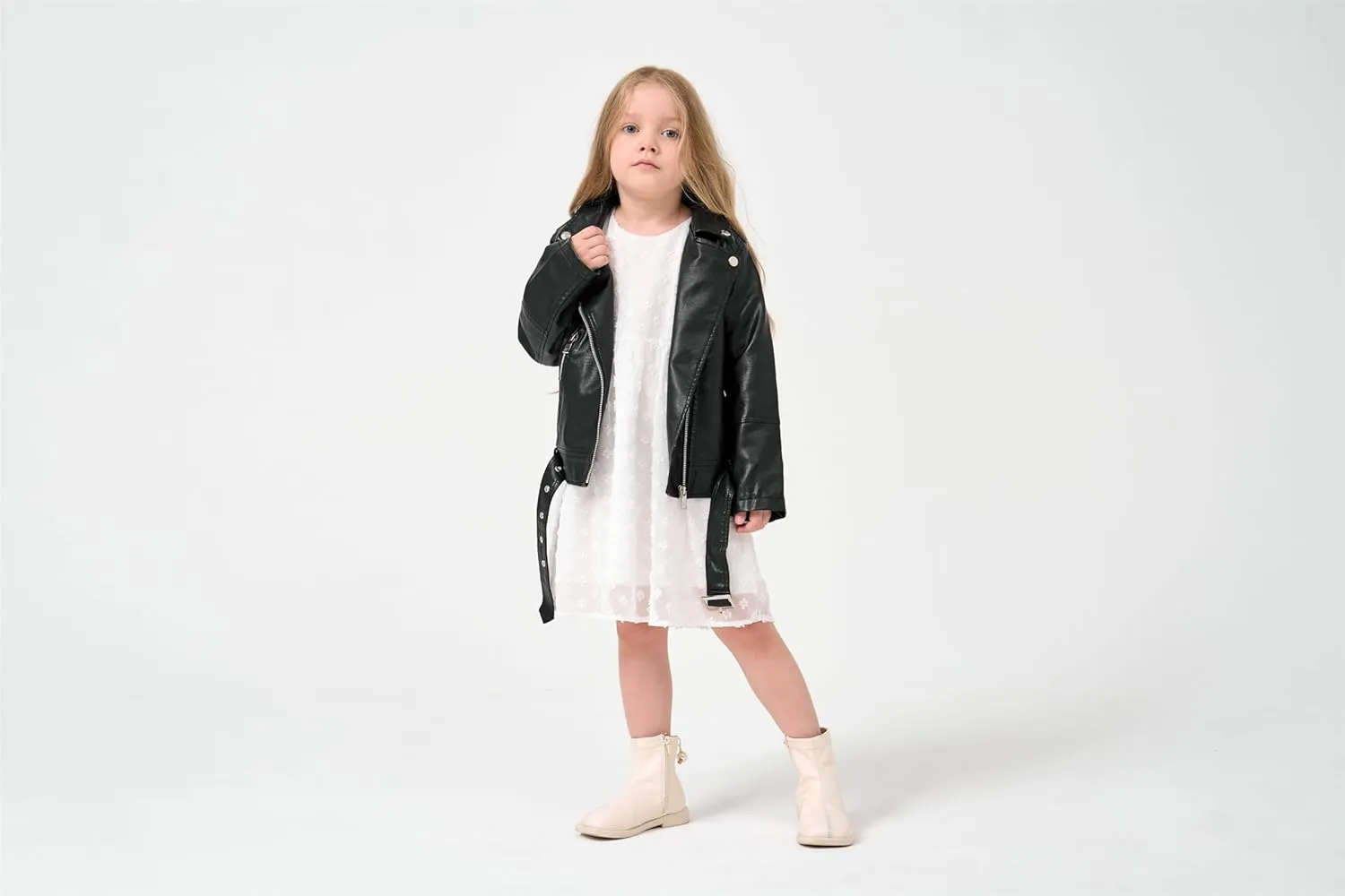 Girls Leather Jacket Kids Flight Bomber Aviator Moto Biker Jackets Dress Coat