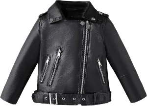 Girls Leather Jacket Kids Flight Bomber Aviator Moto Biker Jackets Dress Coat
