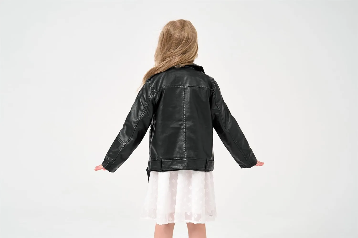 Girls Leather Jacket Kids Flight Bomber Aviator Moto Biker Jackets Dress Coat