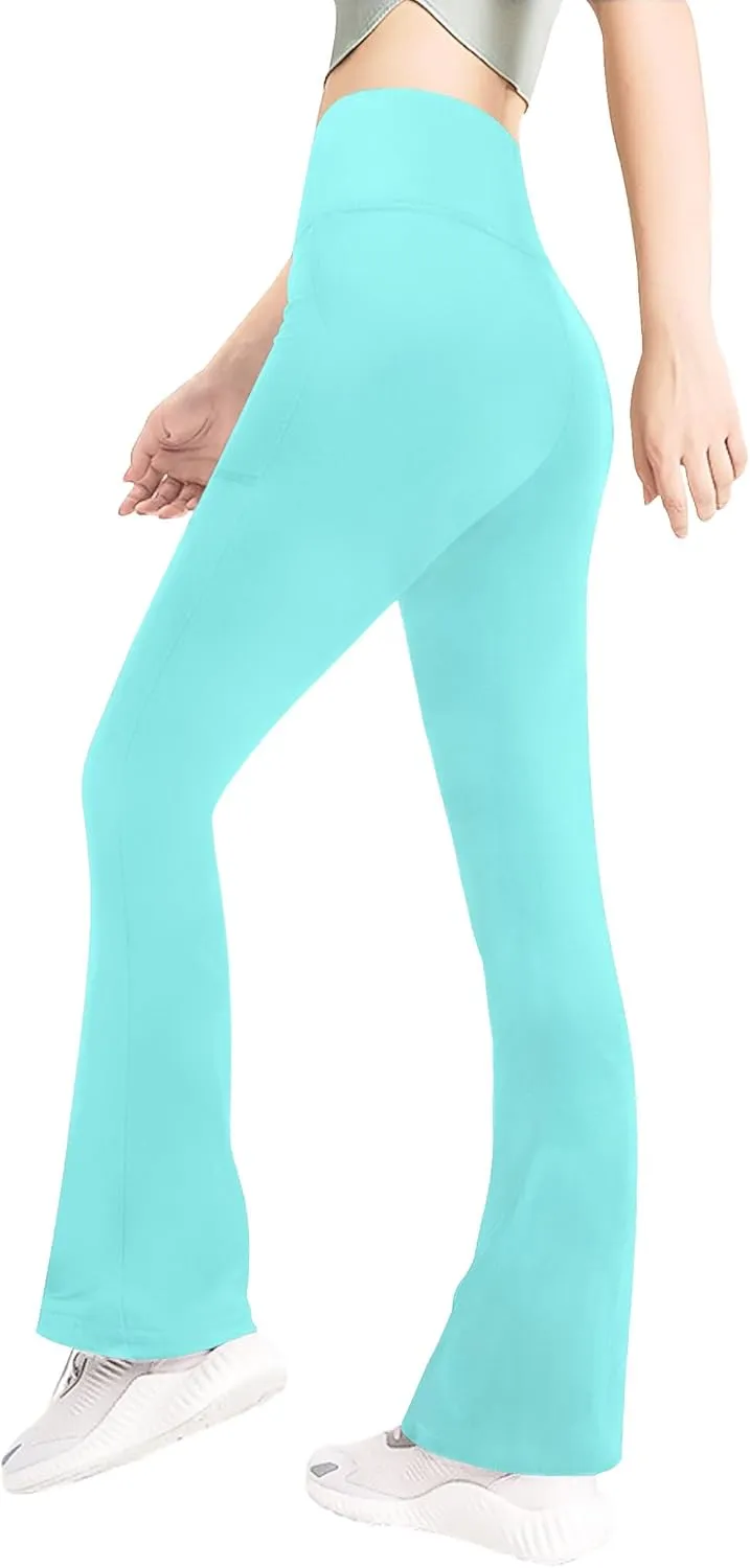 Girls' Leggings Cross Flare Pants with Pockets Black Soft Stretchy High Waisted Pants for Kids Child Yoga Dance