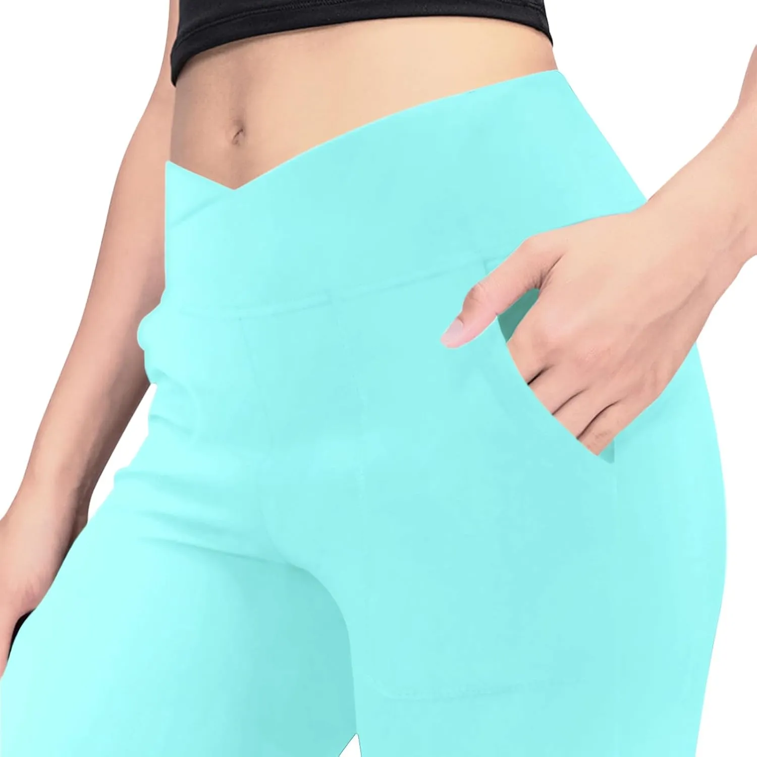 Girls' Leggings Cross Flare Pants with Pockets Black Soft Stretchy High Waisted Pants for Kids Child Yoga Dance