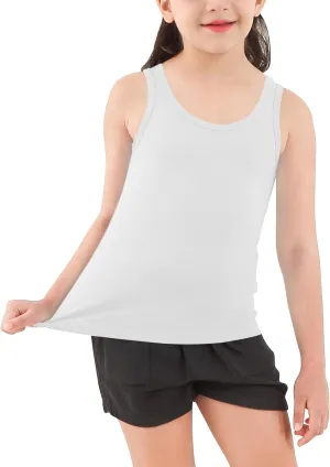 Girls Tank Top - Soft Cotton Round Neck Sleeveless Stretch Undershirt for Kids 2T-14 Years