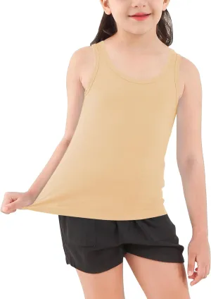 Girls Tank Top - Soft Cotton Round Neck Sleeveless Stretch Undershirt for Kids 2T-14 Years