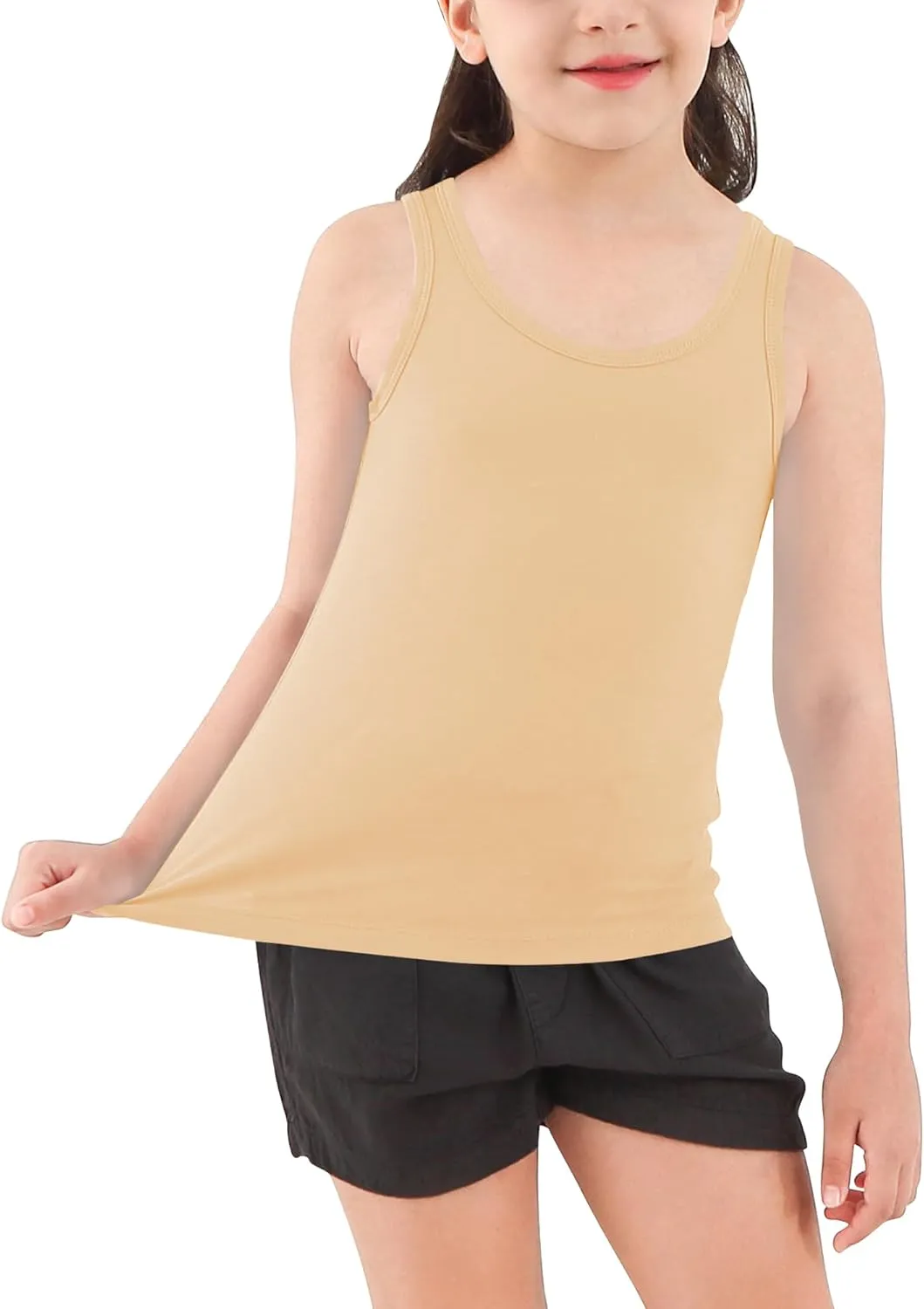 Girls Tank Top - Soft Cotton Round Neck Sleeveless Stretch Undershirt for Kids 2T-14 Years