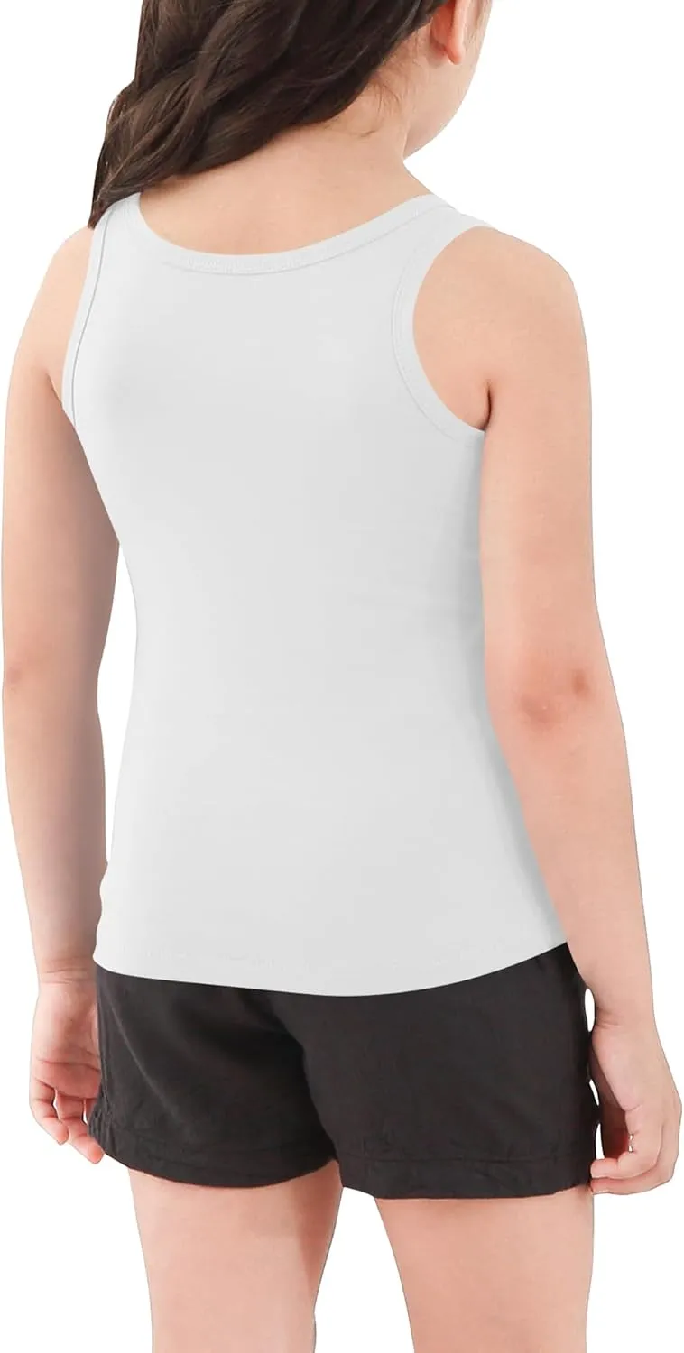 Girls Tank Top - Soft Cotton Round Neck Sleeveless Stretch Undershirt for Kids 2T-14 Years