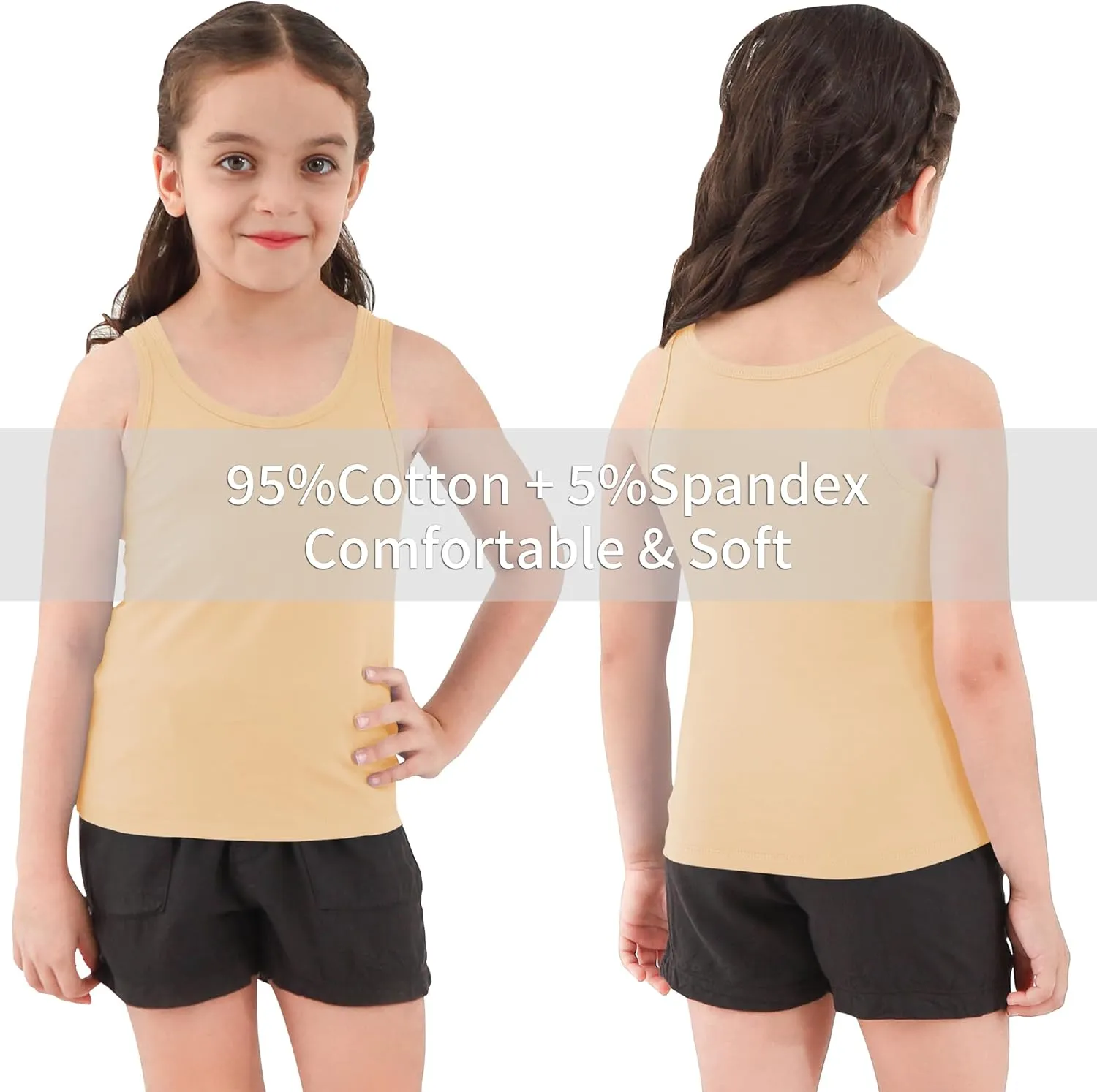 Girls Tank Top - Soft Cotton Round Neck Sleeveless Stretch Undershirt for Kids 2T-14 Years