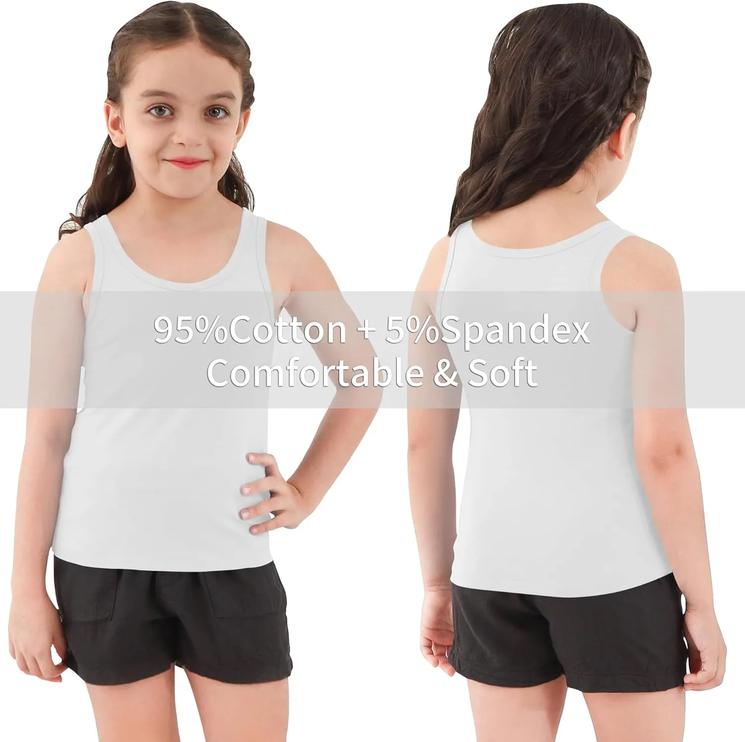 Girls Tank Top - Soft Cotton Round Neck Sleeveless Stretch Undershirt for Kids 2T-14 Years