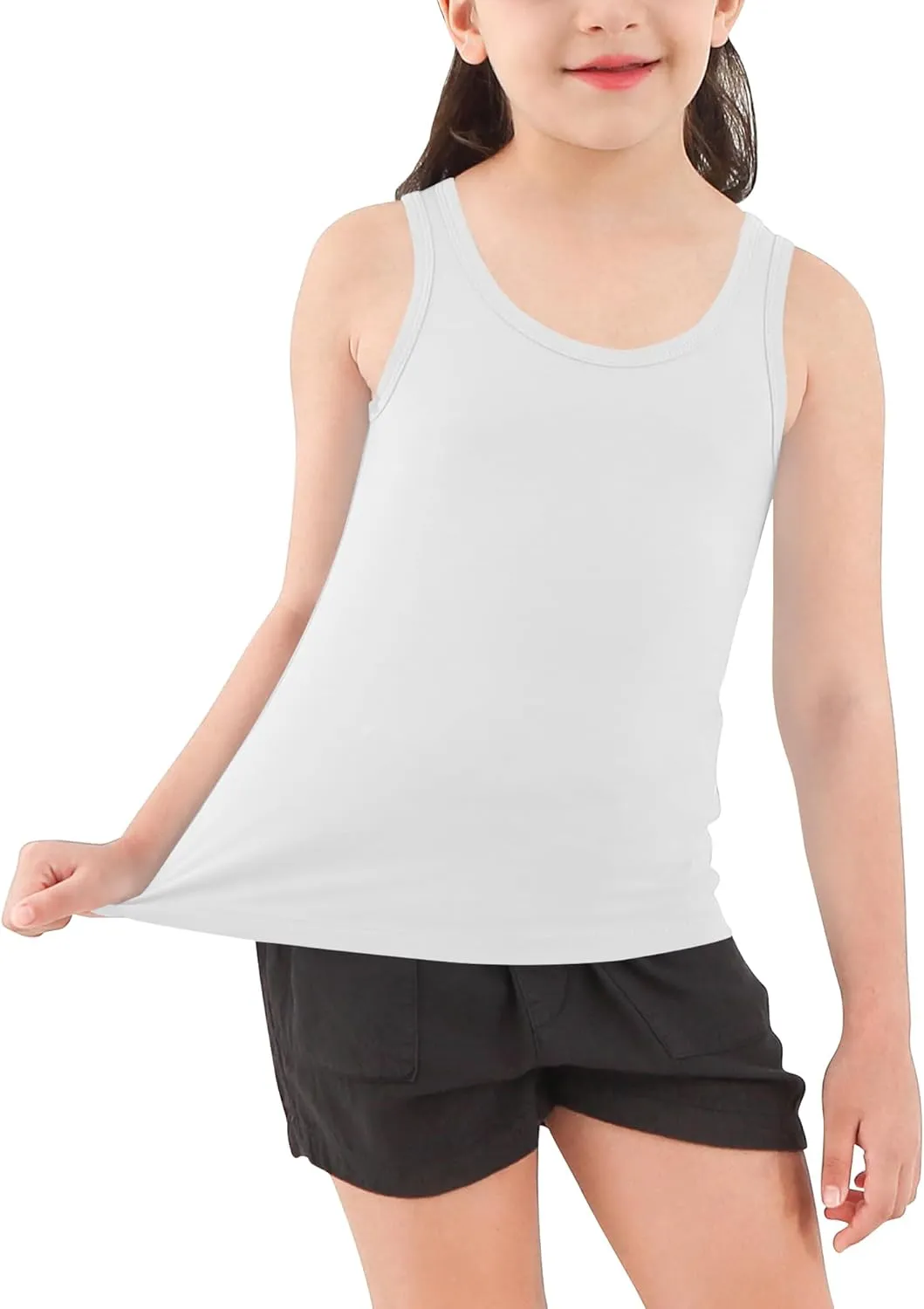 Girls Tank Top - Soft Cotton Round Neck Sleeveless Stretch Undershirt for Kids 2T-14 Years