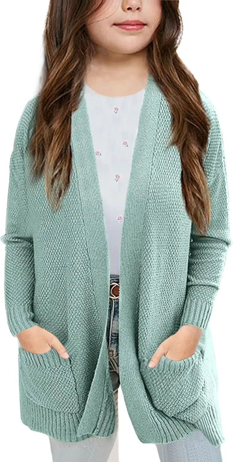 Goranbon Girls' Cardigan Sweaters Open Front Long Sleeve Casual Sweater Coats with Pockets