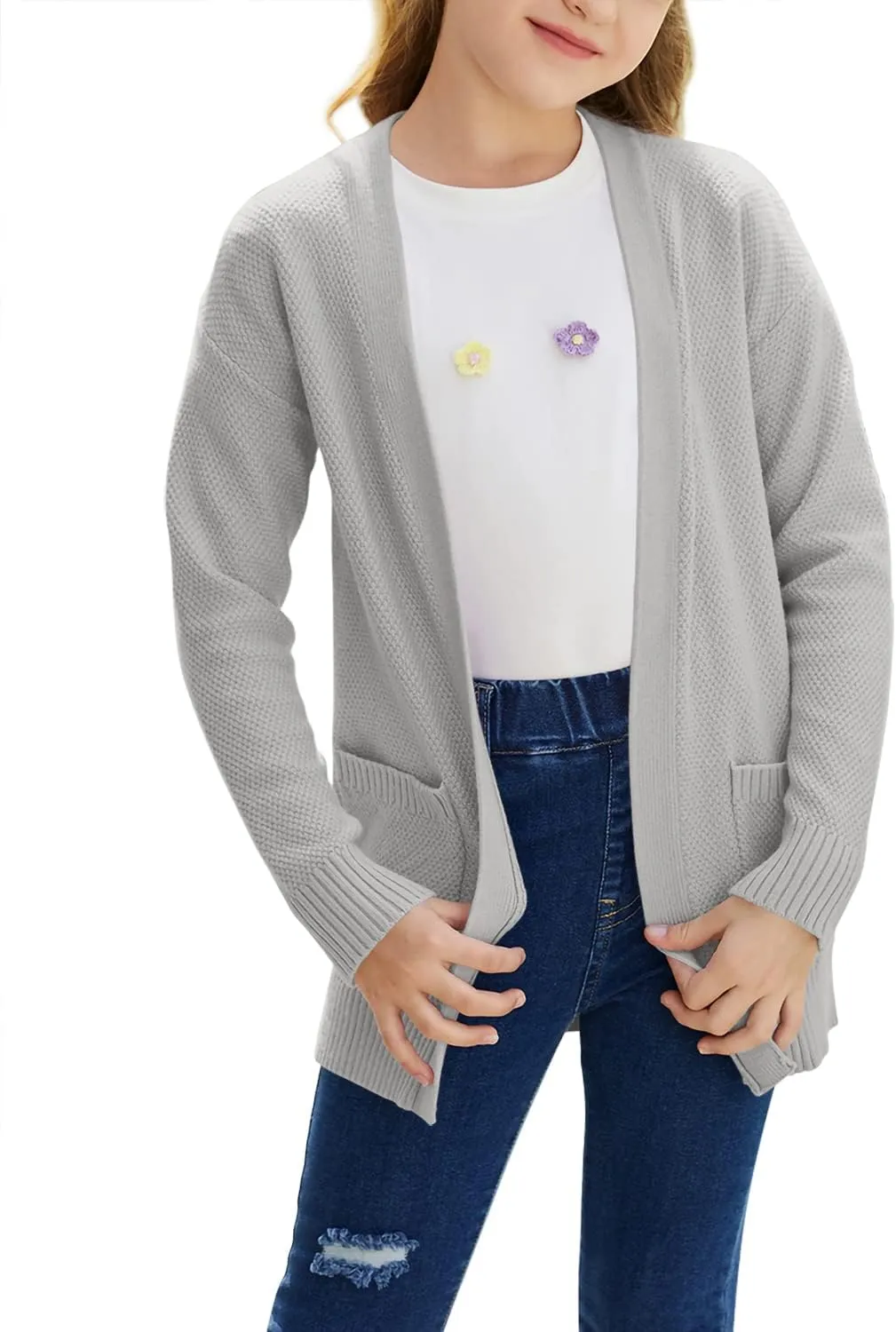 Goranbon Girls' Cardigan Sweaters Open Front Long Sleeve Casual Sweater Coats with Pockets