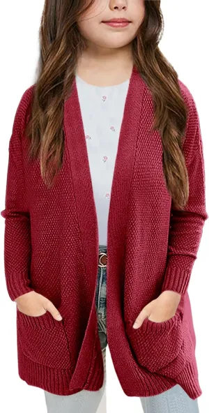 Goranbon Girls' Cardigan Sweaters Open Front Long Sleeve Casual Sweater Coats with Pockets