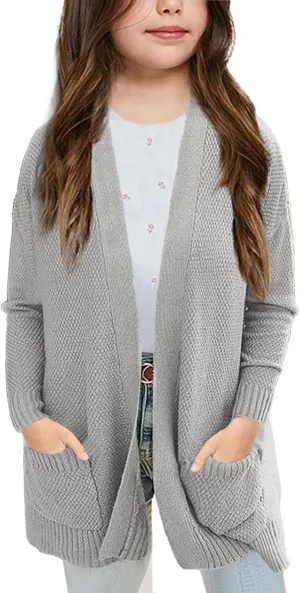 Goranbon Girls' Cardigan Sweaters Open Front Long Sleeve Casual Sweater Coats with Pockets