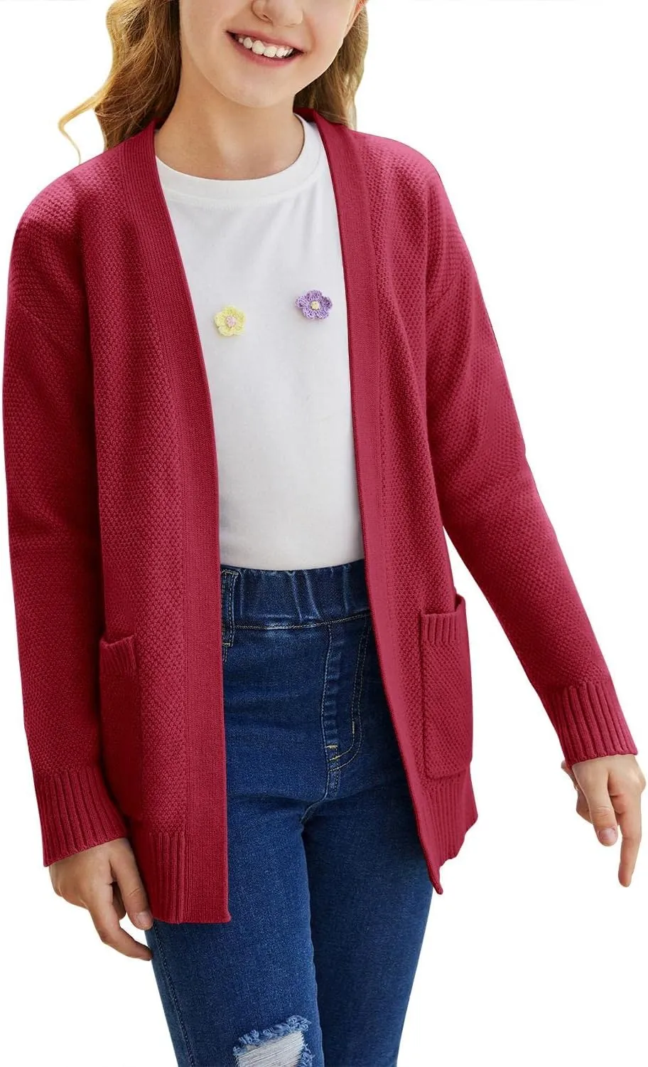 Goranbon Girls' Cardigan Sweaters Open Front Long Sleeve Casual Sweater Coats with Pockets