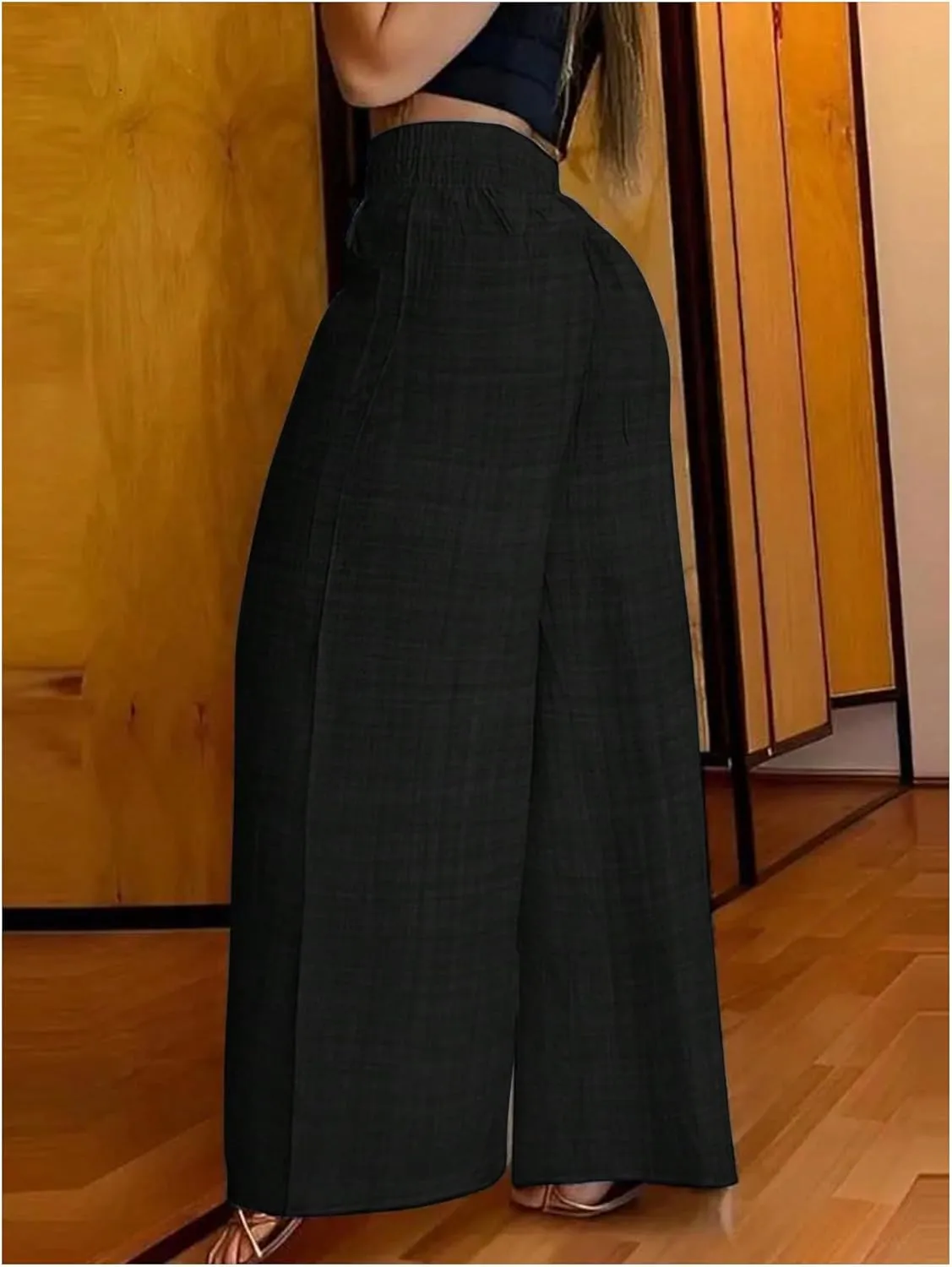 GORGLITTER Women's Metal Chain Decor Palazzo Wide Leg Pants High Waisted Pleated Loose Lounge Pants