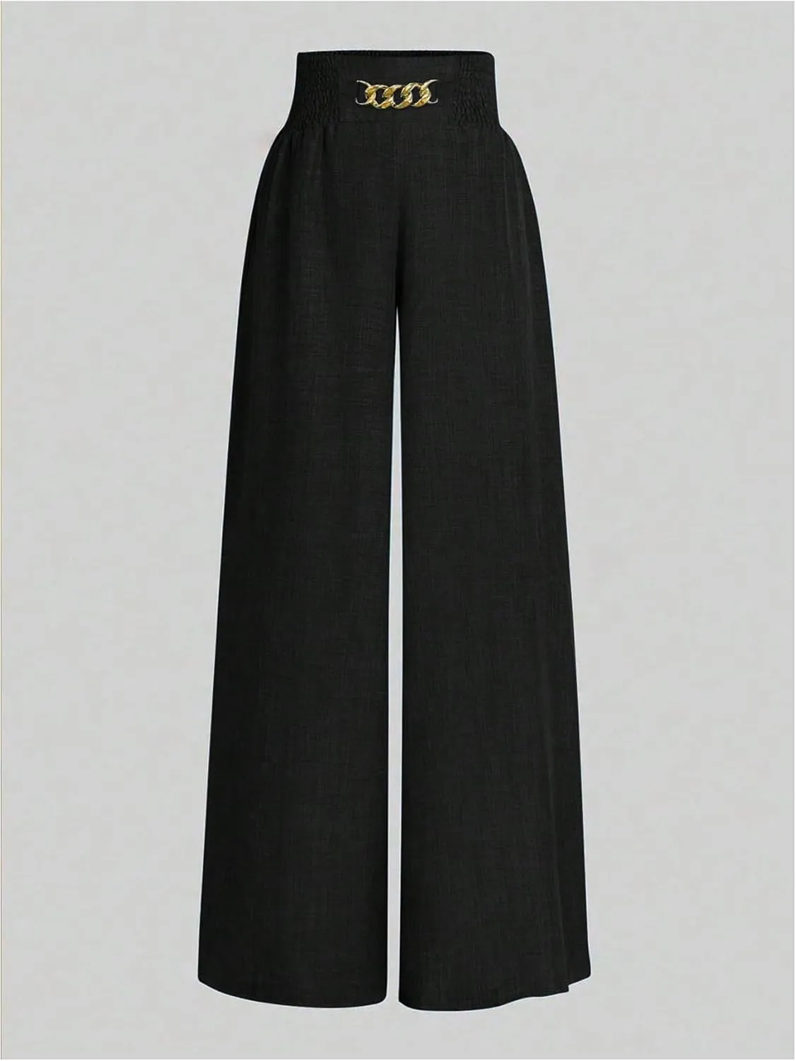 GORGLITTER Women's Metal Chain Decor Palazzo Wide Leg Pants High Waisted Pleated Loose Lounge Pants