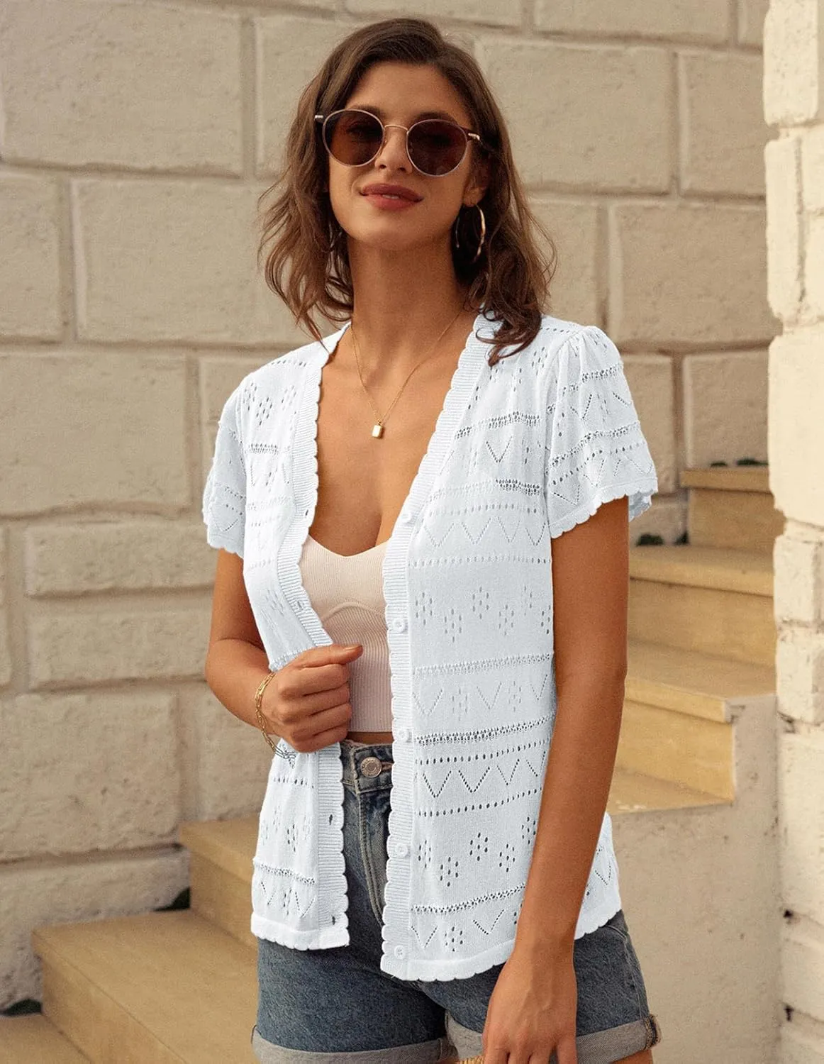GRACE KARIN Womens Short Sleeve Cardigan 2025 Summer Crochet Cardigans for Women Lightweight Shrugs Sweaters Tops