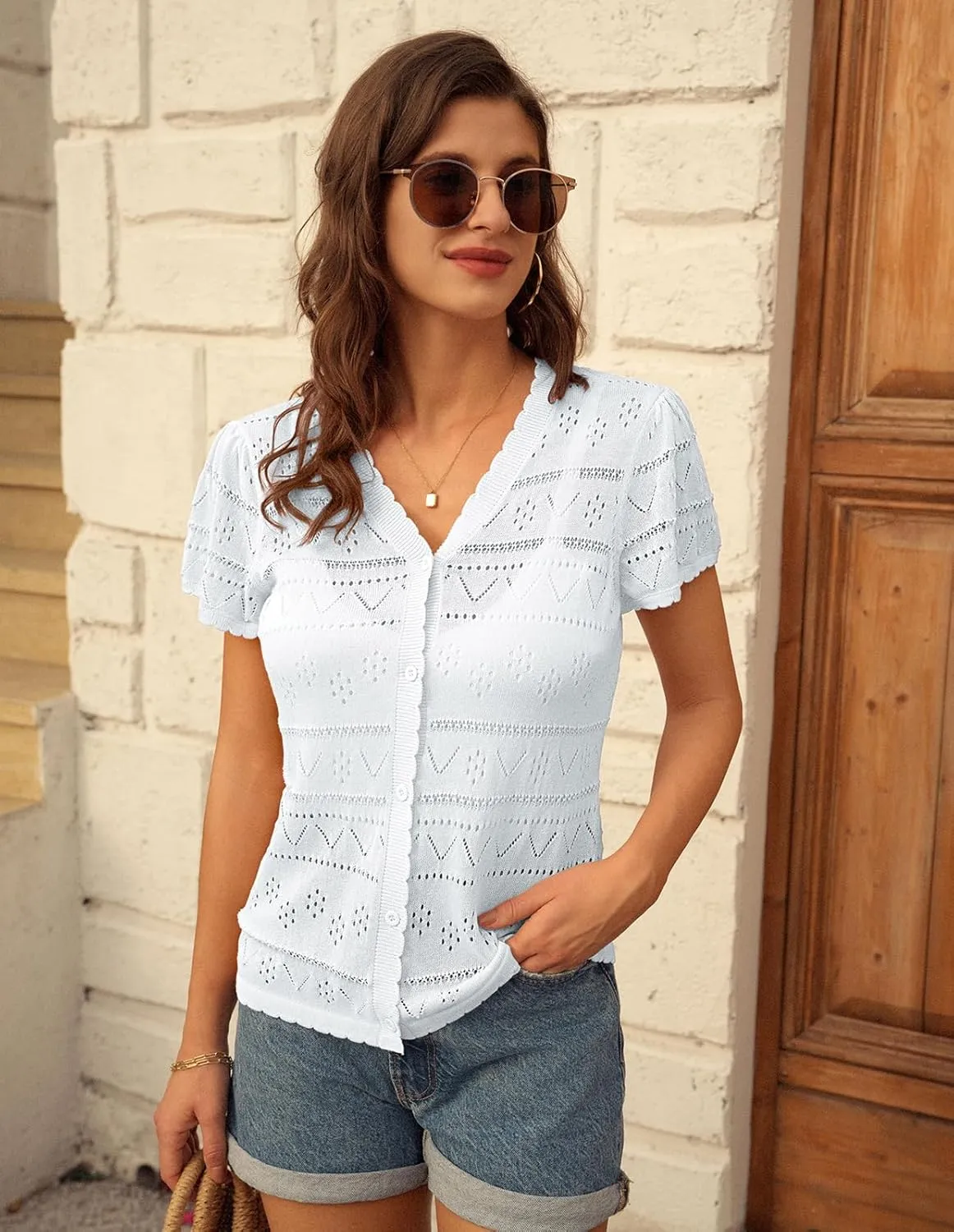 GRACE KARIN Womens Short Sleeve Cardigan 2025 Summer Crochet Cardigans for Women Lightweight Shrugs Sweaters Tops
