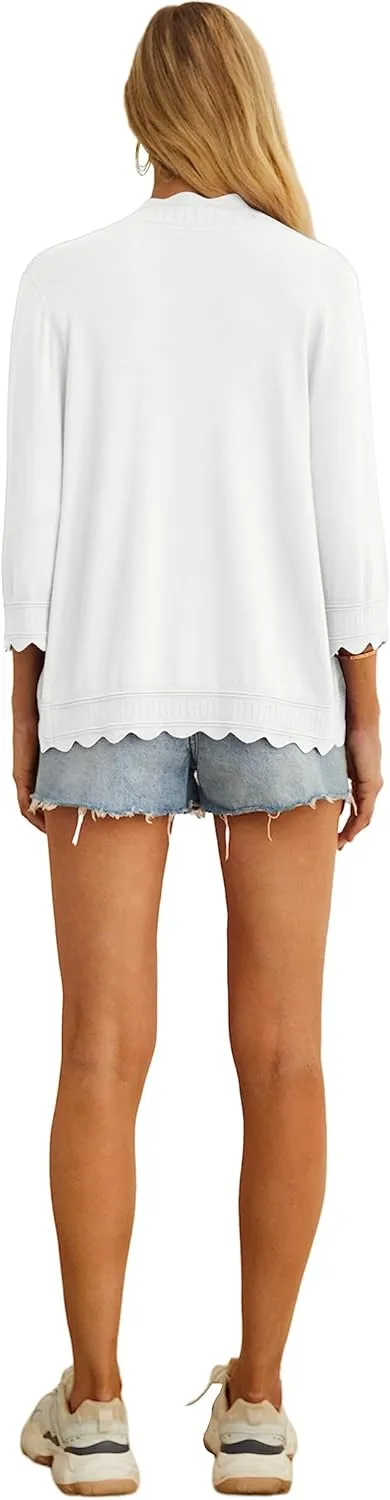 GRECERELLE Women's 3/4 Sleeve Summer Cardigan Lightweight Casual Open-Front Cropped Shrug Sweaters for Women