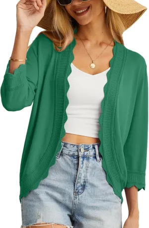 GRECERELLE Women's 3/4 Sleeve Summer Cardigan Lightweight Casual Open-Front Cropped Shrug Sweaters for Women