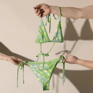 Green & White Splash Pattern String Bikini by Dumbbells and Hotels