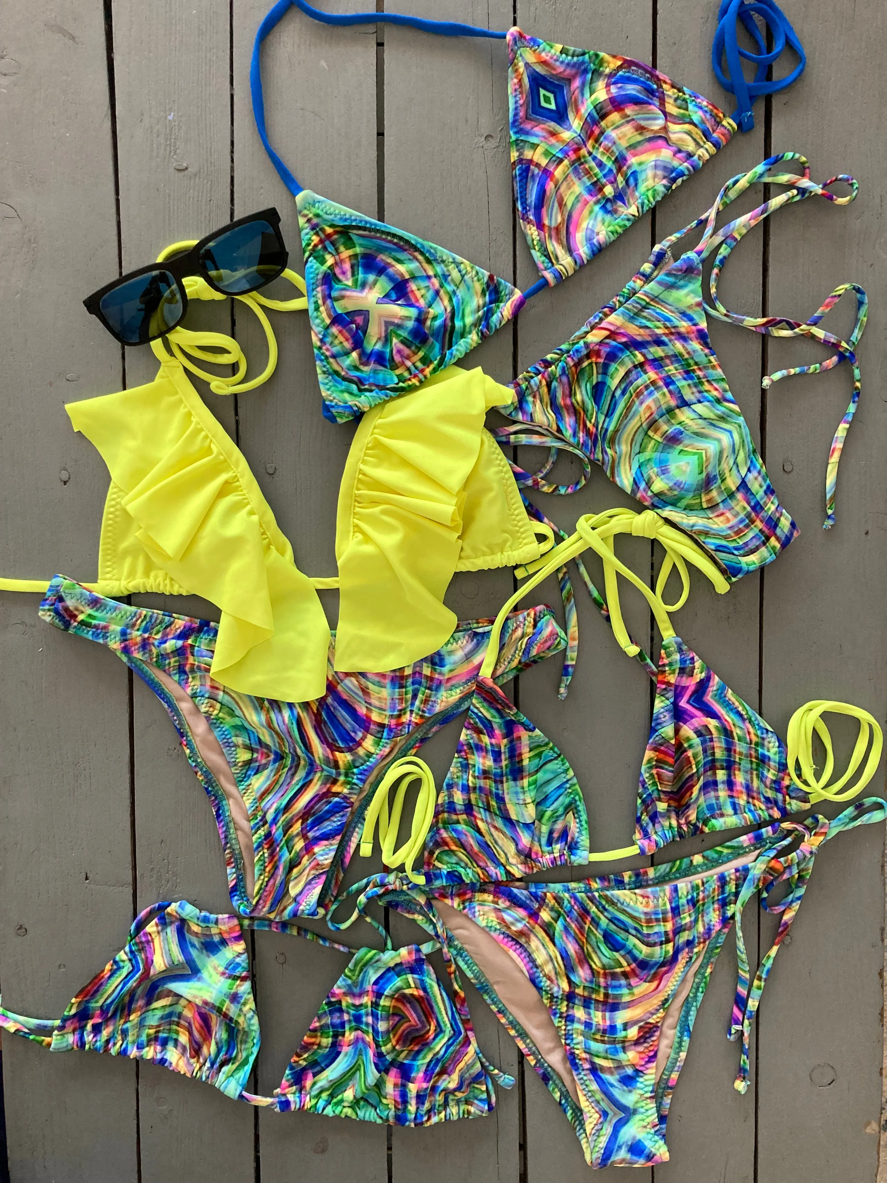 Green Print Triangle Bikini Top