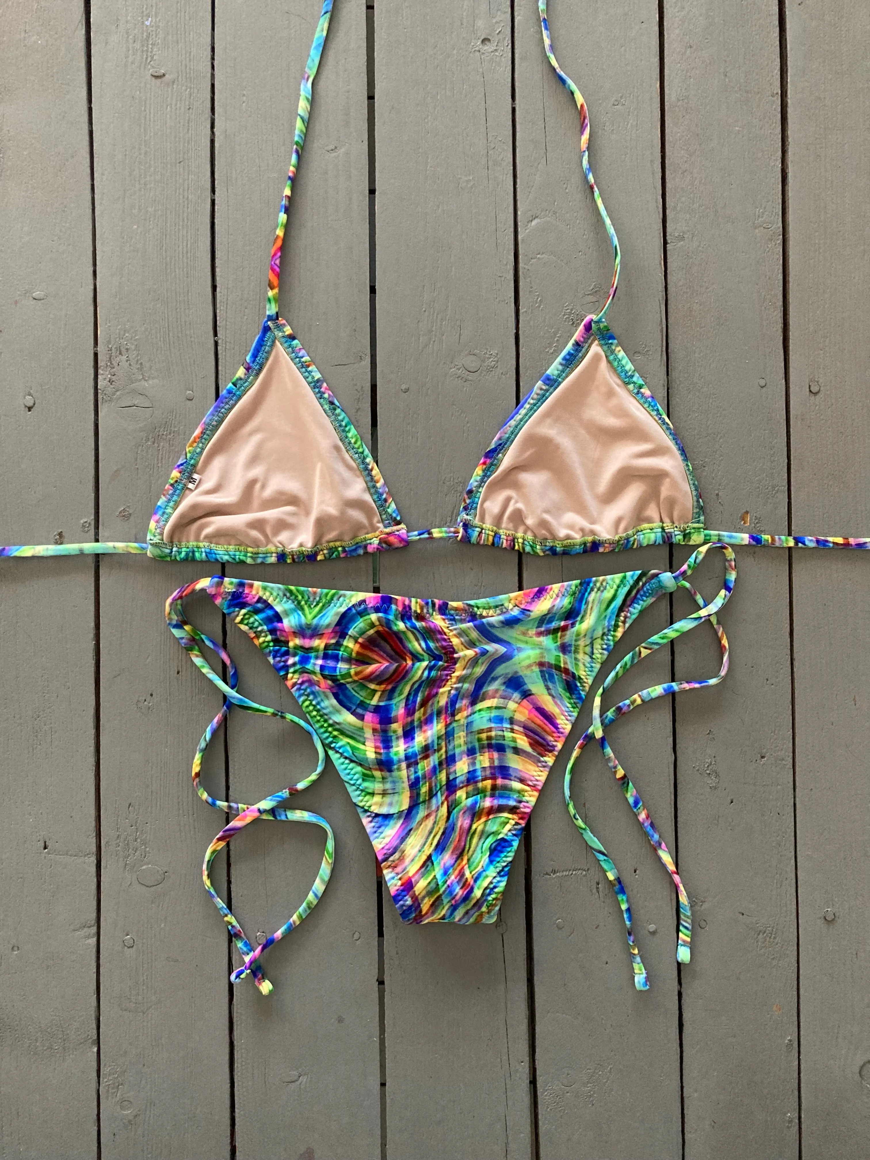 Green Print Triangle Bikini Top