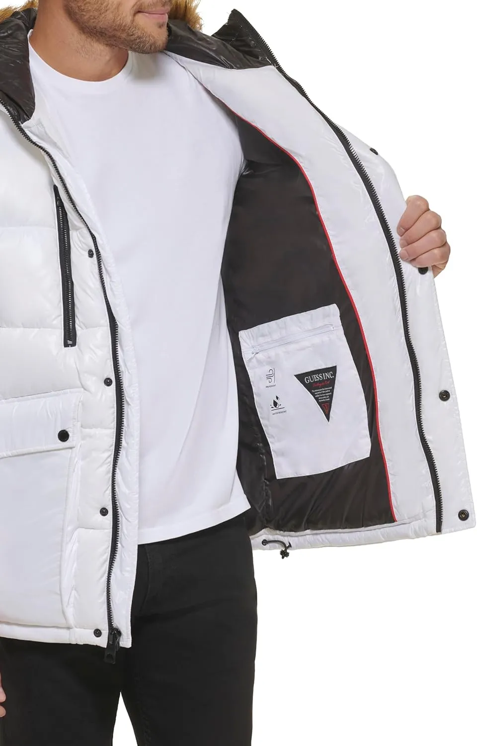 GUESS Men's Mid-Weight Puffer Jacket with Removable Hood