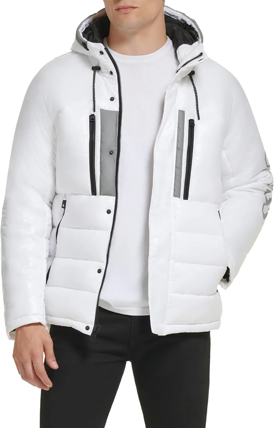 GUESS Men's Mid-Weight Puffer Jacket with Removable Hood