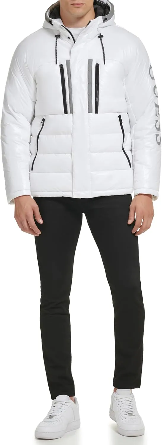 GUESS Men's Mid-Weight Puffer Jacket with Removable Hood