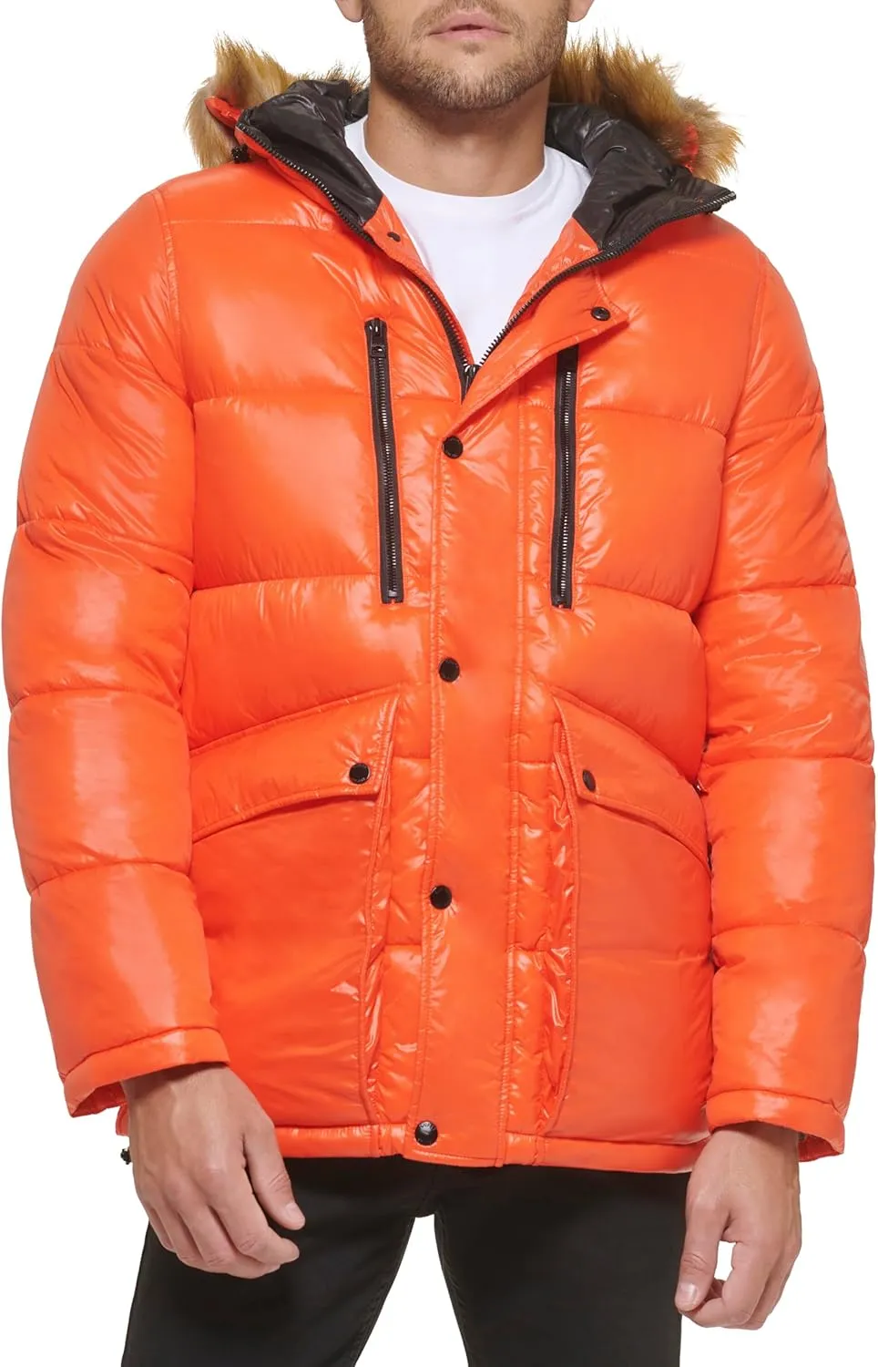 GUESS Men's Mid-Weight Puffer Jacket with Removable Hood