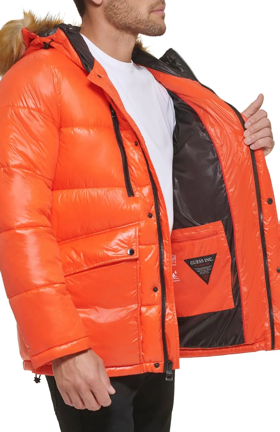 GUESS Men's Mid-Weight Puffer Jacket with Removable Hood