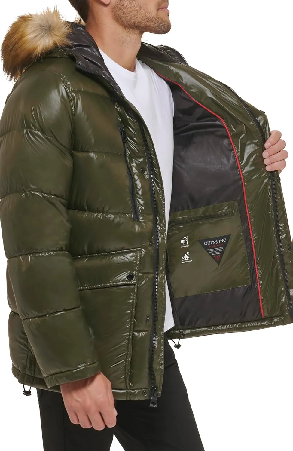 GUESS Men's Mid-Weight Puffer Jacket with Removable Hood