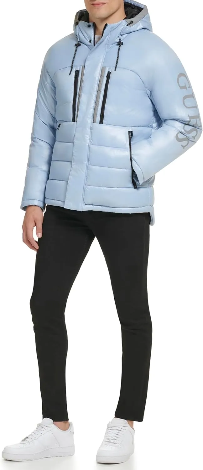 GUESS Men's Mid-Weight Puffer Jacket with Removable Hood