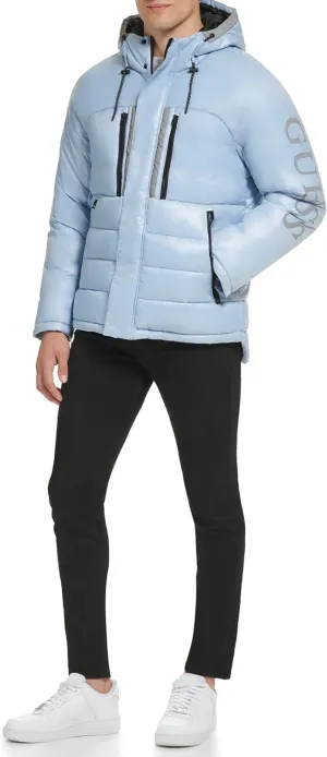 GUESS Men's Mid-Weight Puffer Jacket with Removable Hood