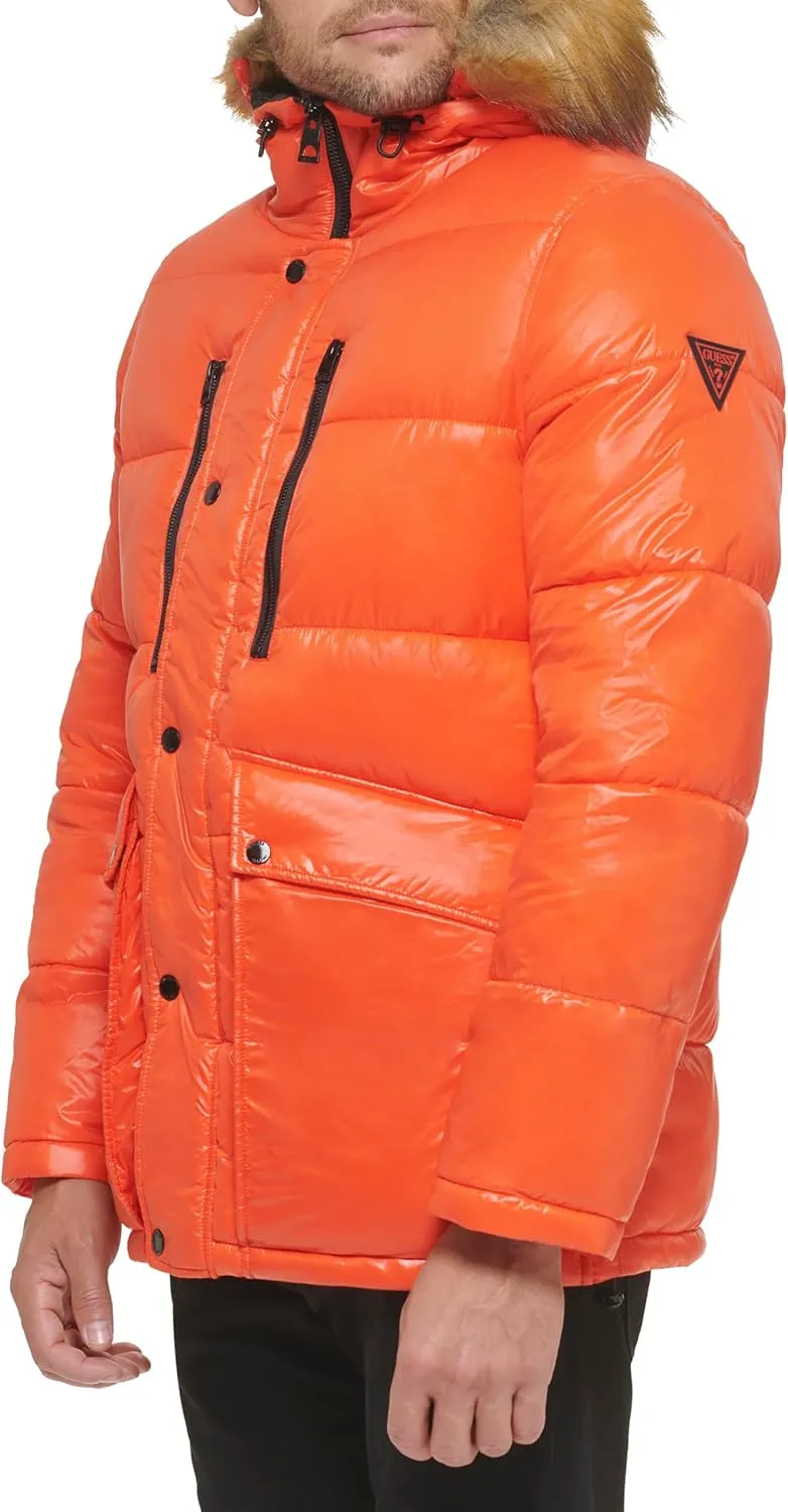 GUESS Men's Mid-Weight Puffer Jacket with Removable Hood