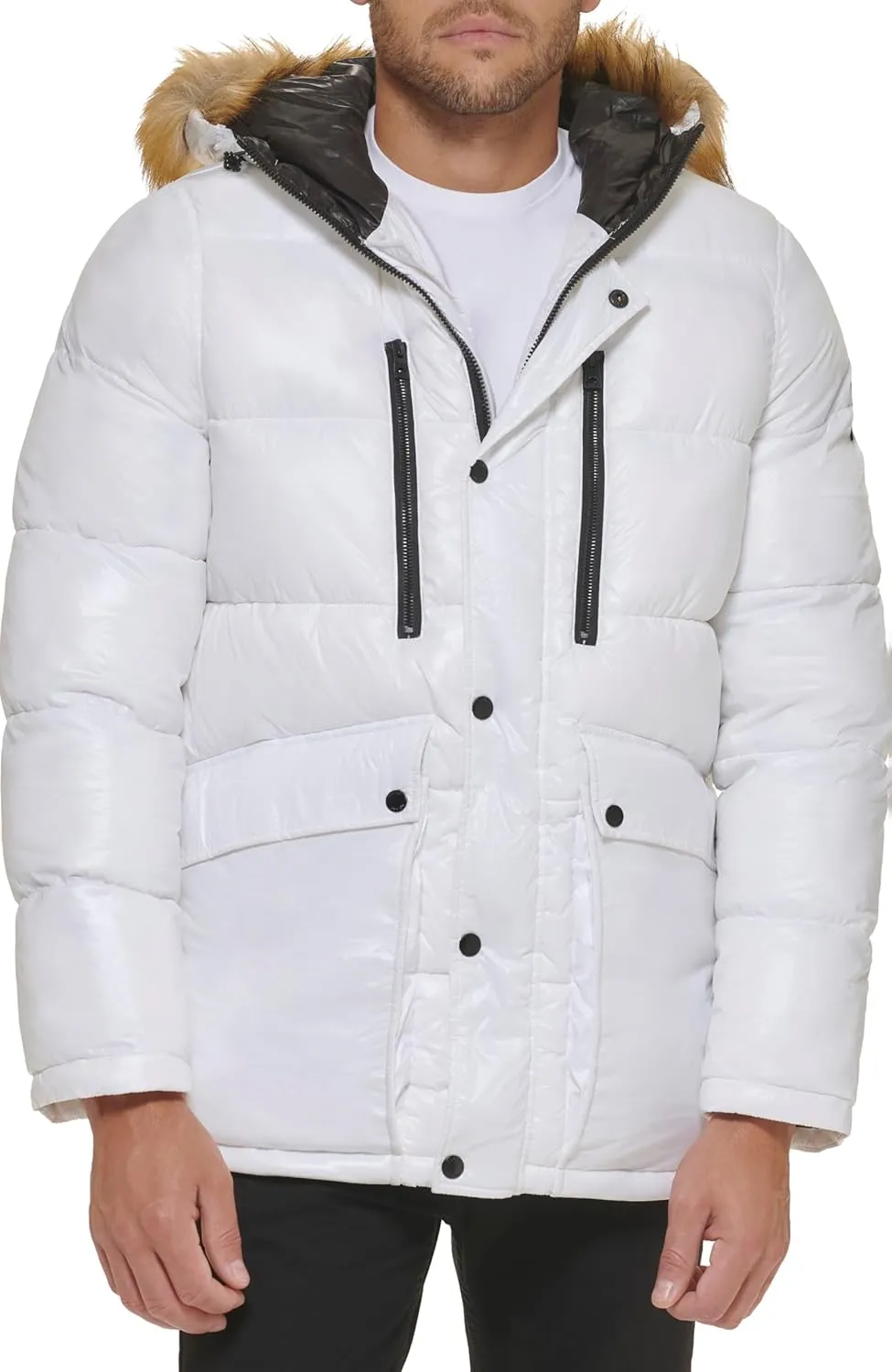 GUESS Men's Mid-Weight Puffer Jacket with Removable Hood