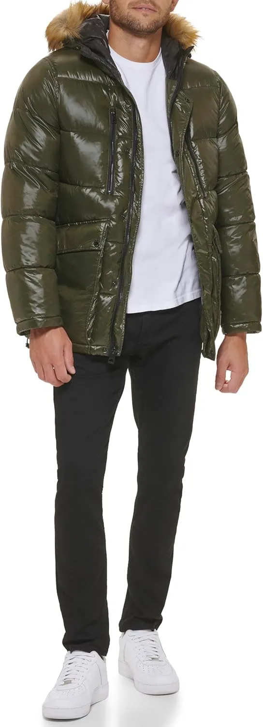 GUESS Men's Mid-Weight Puffer Jacket with Removable Hood