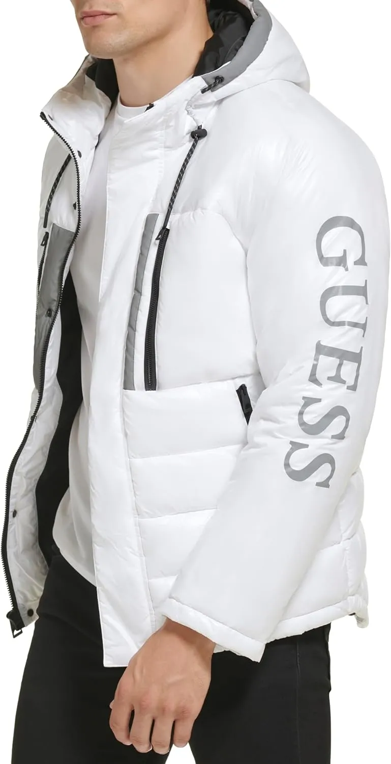 GUESS Men's Mid-Weight Puffer Jacket with Removable Hood
