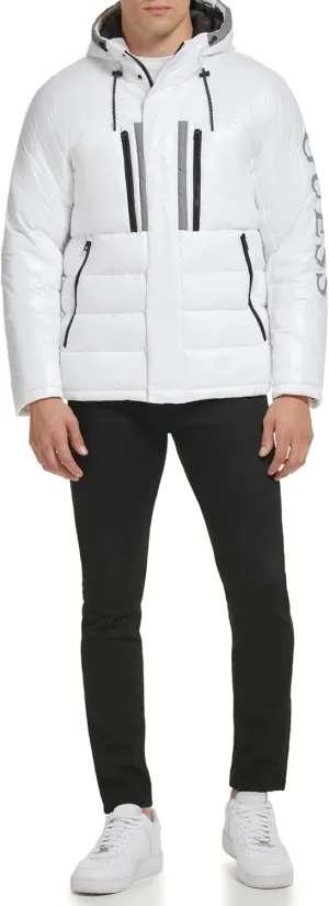 GUESS Men's Mid-Weight Puffer Jacket with Removable Hood