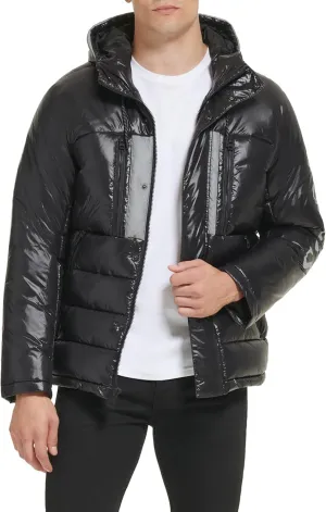 GUESS Men's Mid-Weight Puffer Jacket with Removable Hood