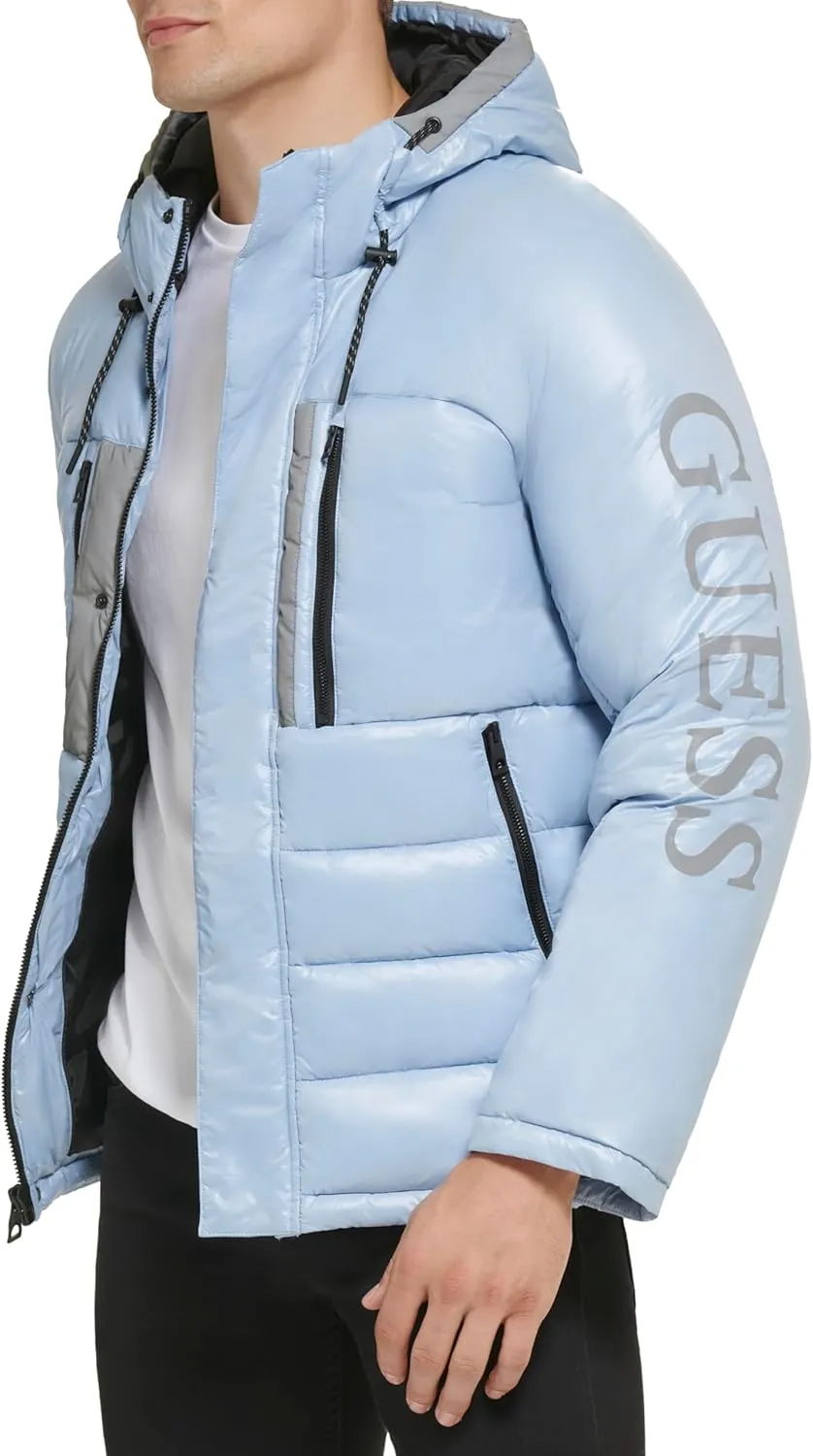 GUESS Men's Mid-Weight Puffer Jacket with Removable Hood