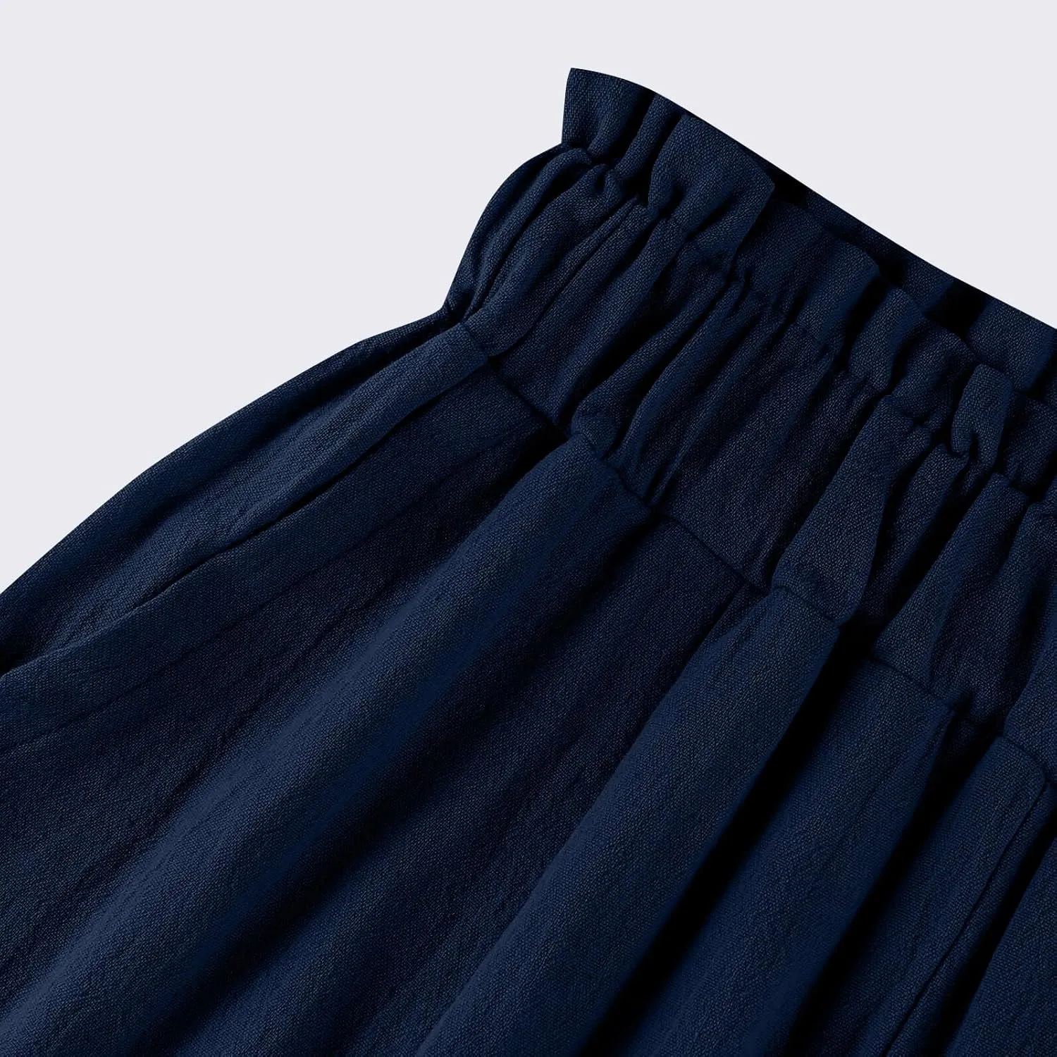 Gumipy Cotton Capri Pants for Women Smocked Elastic Waisted Wide Leg Linen Pants Loose Palazzo Cropped Trousers with Pockets