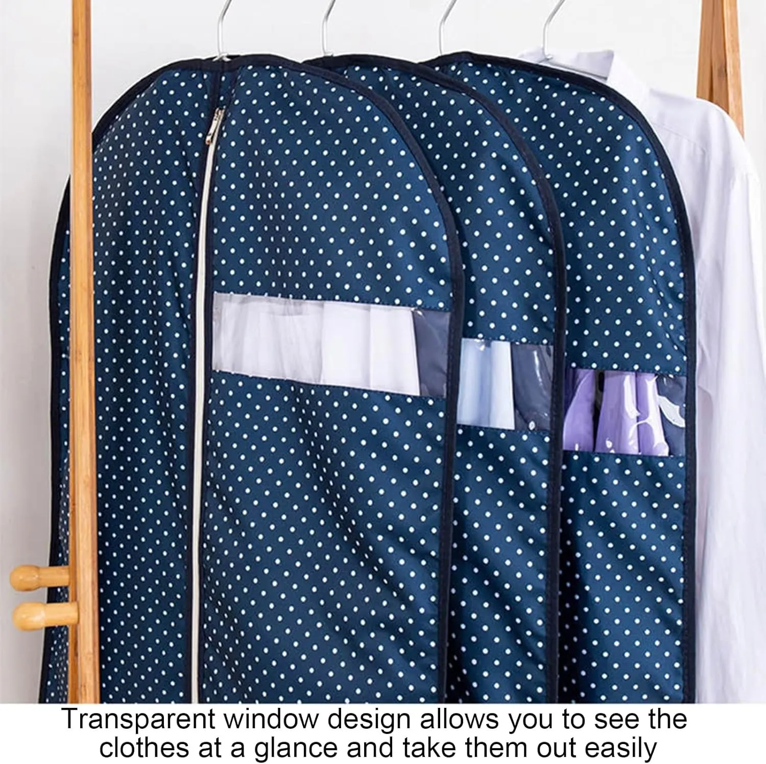 Hanging Garment Bag, Coat Covers for Closet, Polyester Fabric with Viewing Window, Suitable for Hanging Coats, Jackets, Shirts(Blue,60x100cm x39in)