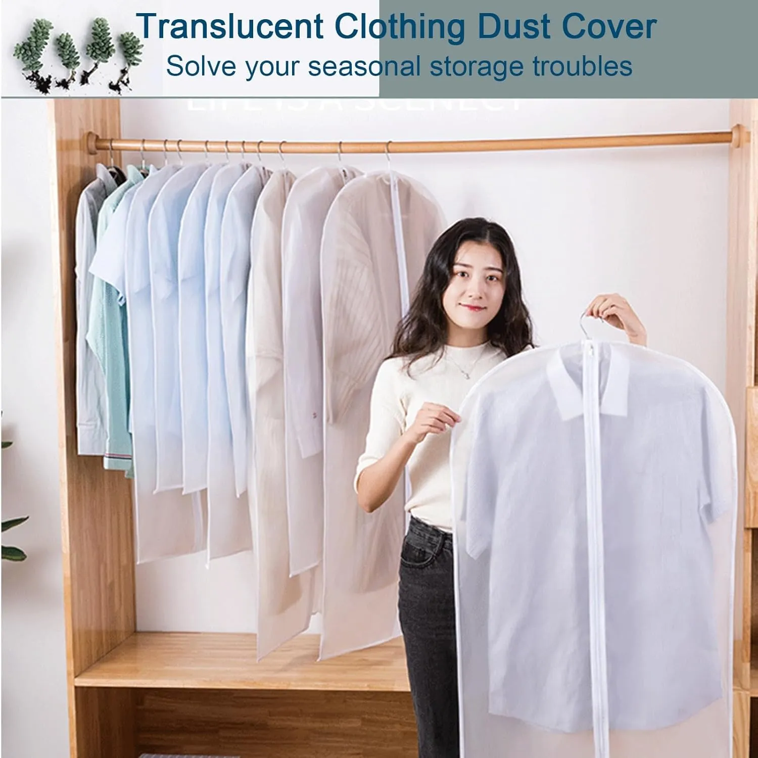 Hanging Garment Bags, Coat Covers for Closet, Translucent Design with Metal Zipper, Suitable for Hanging, Suits, Dresses, Coats(60x80cm x31in)