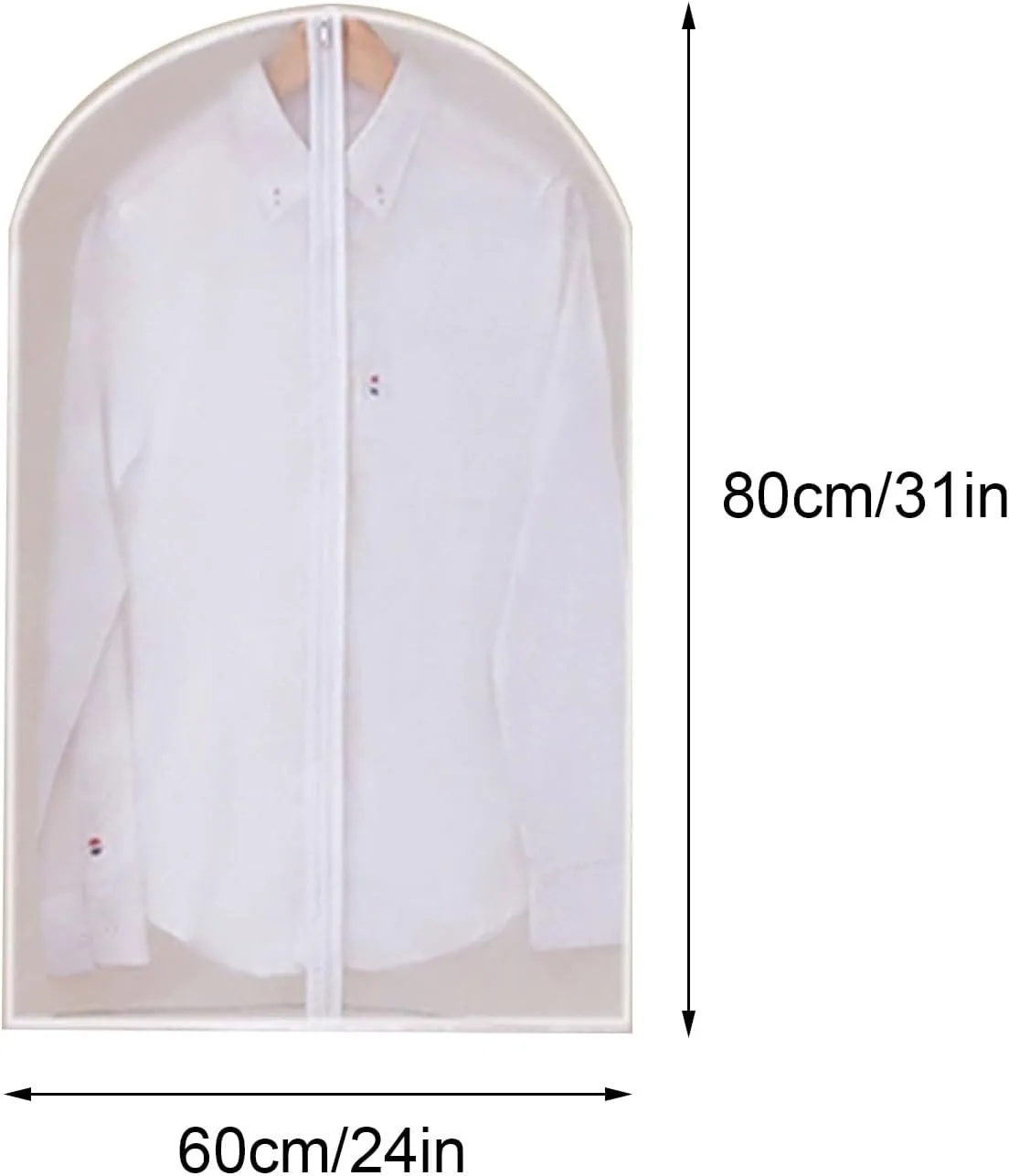 Hanging Garment Bags, Coat Covers for Closet, Translucent Design with Metal Zipper, Suitable for Hanging, Suits, Dresses, Coats(60x80cm x31in)