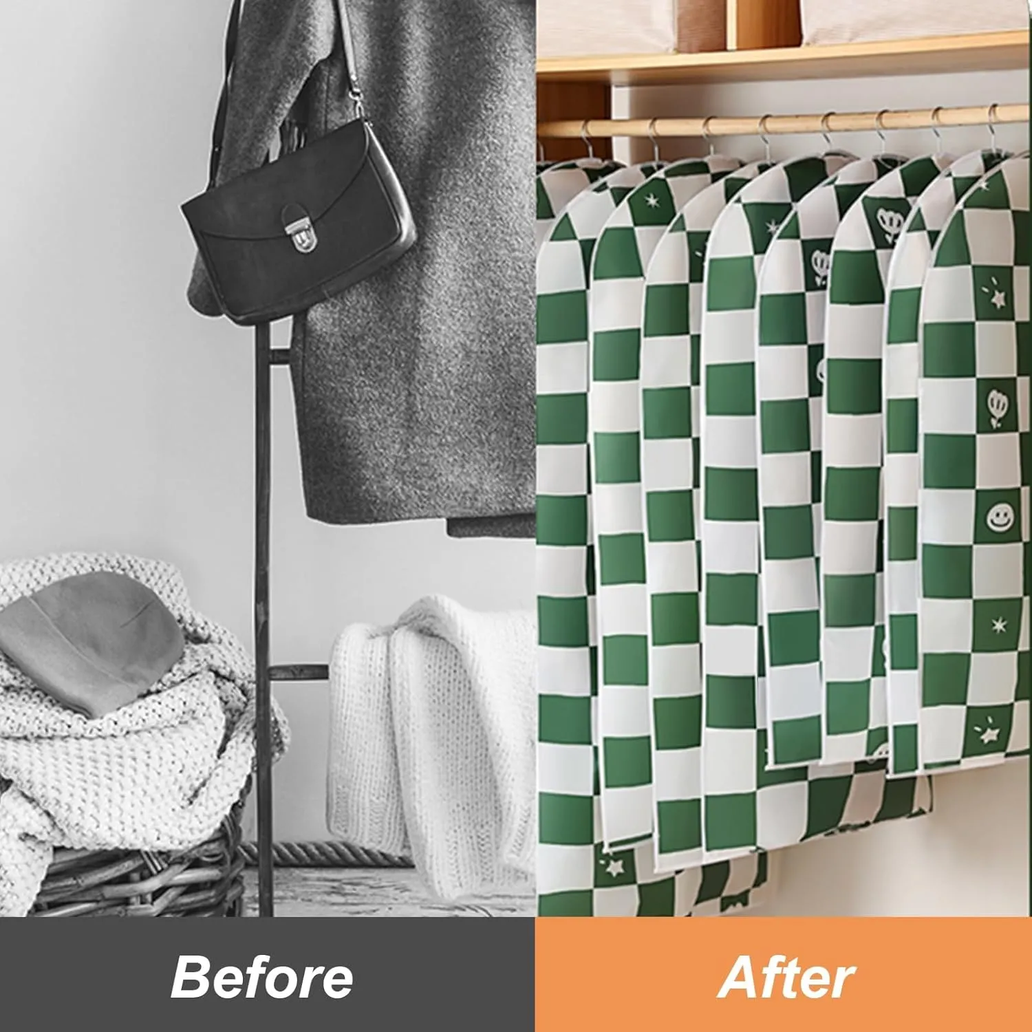 Hanging Garment Bags for Closet Storage, Dress Bags for Hanging Clothes with Zipper for T-Shirt, Jacket, Suits, Coats, Set of 5, PEVA(60x100cm/24x39in)