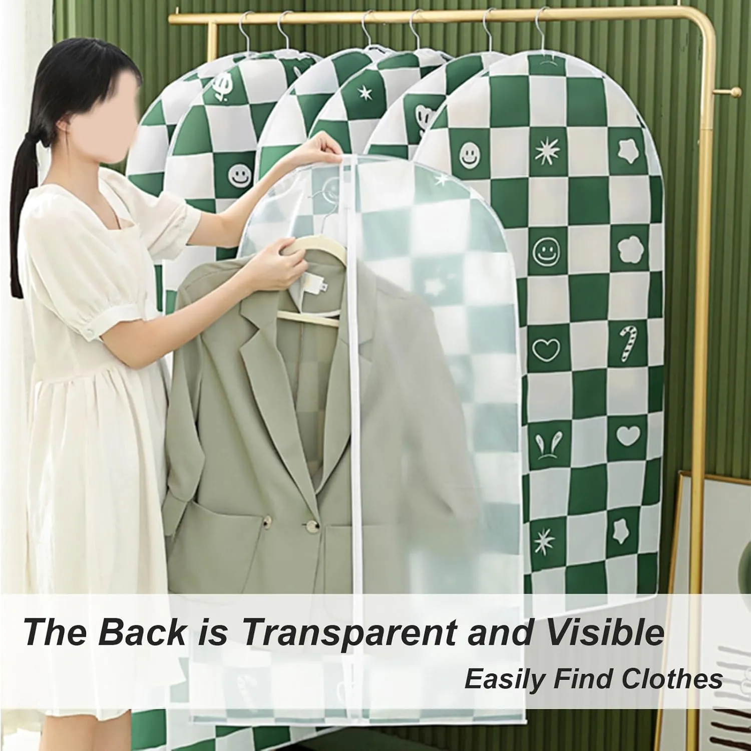 Hanging Garment Bags for Closet Storage, Dress Bags for Hanging Clothes with Zipper for T-Shirt, Jacket, Suits, Coats, Set of 5, PEVA(60x100cm/24x39in)