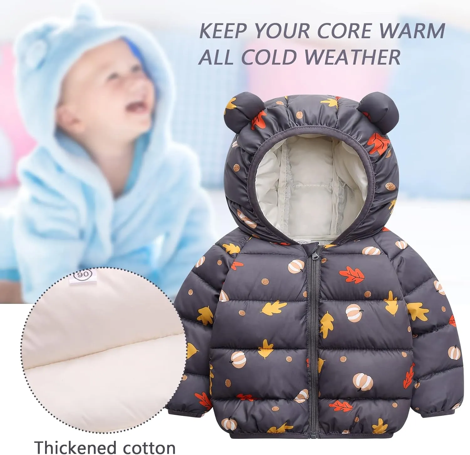 Happy Cherry Baby Boys Girls Winter Coats Hoods Light Puffer Down Jacket Outwear