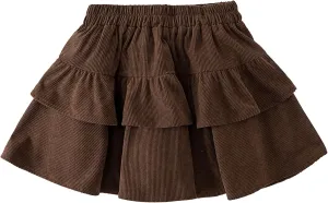 Happy Cherry Girls Corduroy Skirt Pleated Mini Skirt Fall Double Layer Skater Skorts Ruffle Skirts 3-12 Years