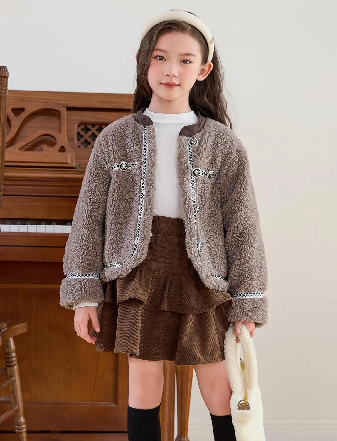 Happy Cherry Girls Corduroy Skirt Pleated Mini Skirt Fall Double Layer Skater Skorts Ruffle Skirts 3-12 Years